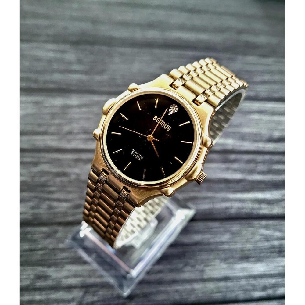 Rare‎ Vintage Benrus Swiss Diamond Executive Gold Tone Watch